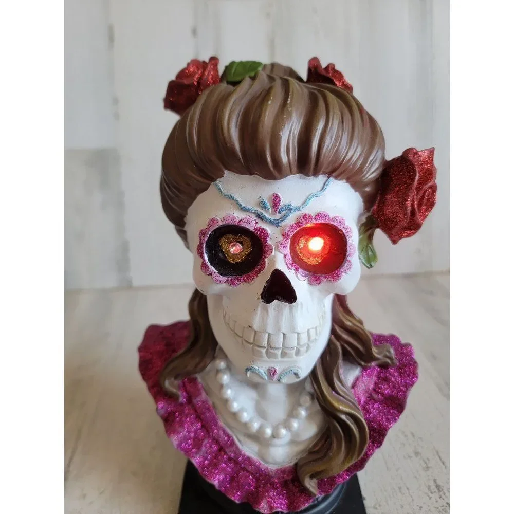 Cinco de Mayo skeleton woman bust animated head‎ Rose Halloween prop